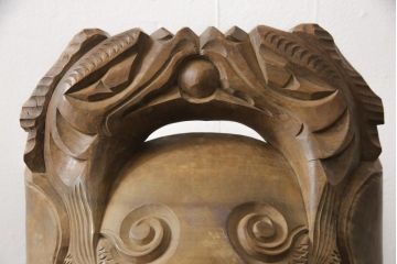 古い　玉鱗工　大型木魚　高さ39センチ　4kg(仏具、寺院)(R-058075)