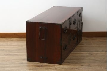 和製アンティーク　極上美品　前面栗材　漆のきれいな米沢箪笥・上段(和箪笥、収納箪笥、時代箪笥、引き出し、ローチェスト)(R-058085)