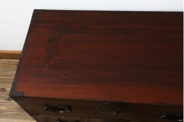和製アンティーク　極上美品　前面栗材　漆のきれいな米沢箪笥・上段(和箪笥、収納箪笥、時代箪笥、引き出し、ローチェスト)(R-058085)