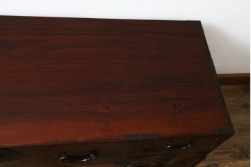 和製アンティーク　極上美品　前面栗材　漆のきれいな米沢箪笥・上段(和箪笥、収納箪笥、時代箪笥、引き出し、ローチェスト)(R-058085)