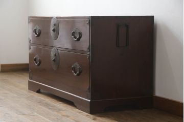 和製アンティーク　極上美品　前面栗材　漆のきれいな米沢箪笥・下段(和箪笥、収納箪笥、時代箪笥、引き出し、ローチェスト)(R-058086)