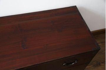 和製アンティーク　極上美品　前面栗材　漆のきれいな米沢箪笥・下段(和箪笥、収納箪笥、時代箪笥、引き出し、ローチェスト)(R-058086)
