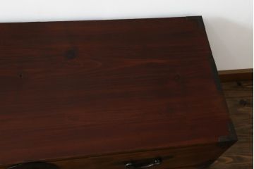 アンティーク家具　明治大正期　上手物　前面欅(ケヤキ)材・共縁　大きな桜丸金具が目を惹く米沢箪笥(重ね箪笥、衣装箪笥、引き出し)(R-058087)