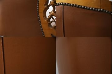 中古　高級品　イタリア家具　本革　細やかな彫刻の素晴らしいレザーシェーズロング(2人掛けソファ、二人掛け、セティ)(R-058098)