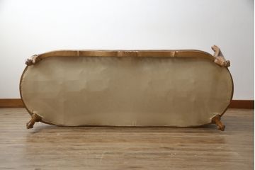 中古　高級品　イタリア家具　本革　細やかな彫刻の素晴らしいレザーシェーズロング(2人掛けソファ、二人掛け、セティ)(R-058098)