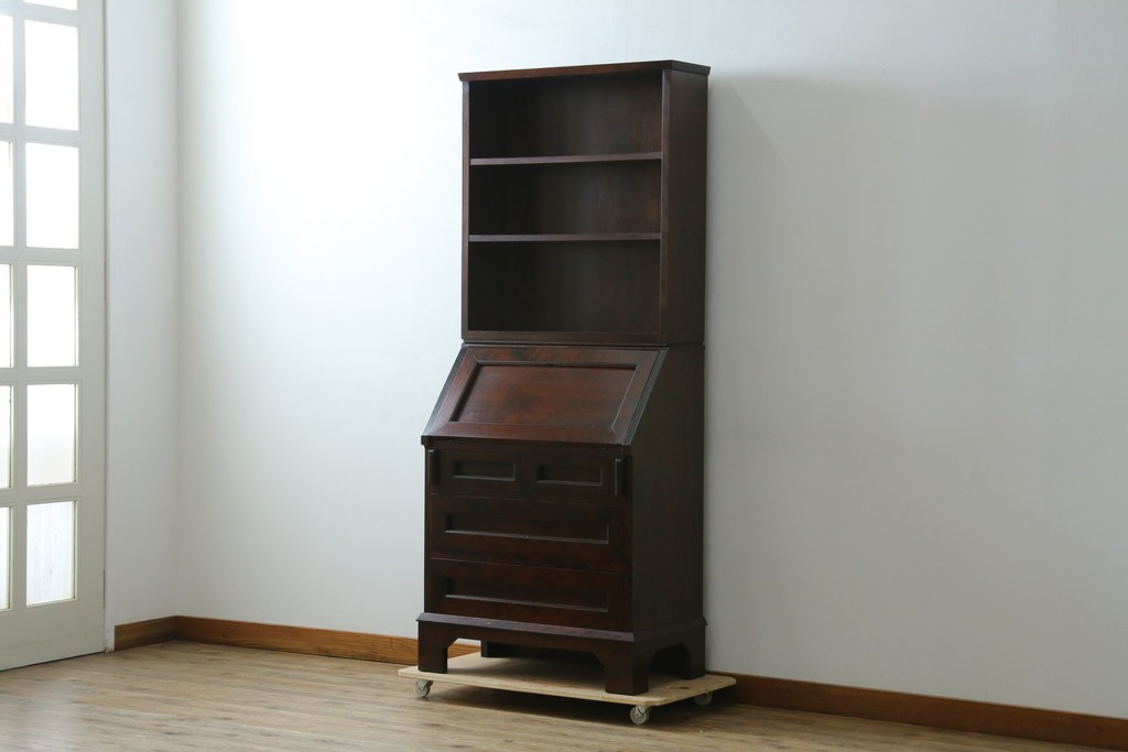 ビンテージ　国産民芸家具　高山デザインのすっきりとした佇まいのビューローブックケース　(R-058117)