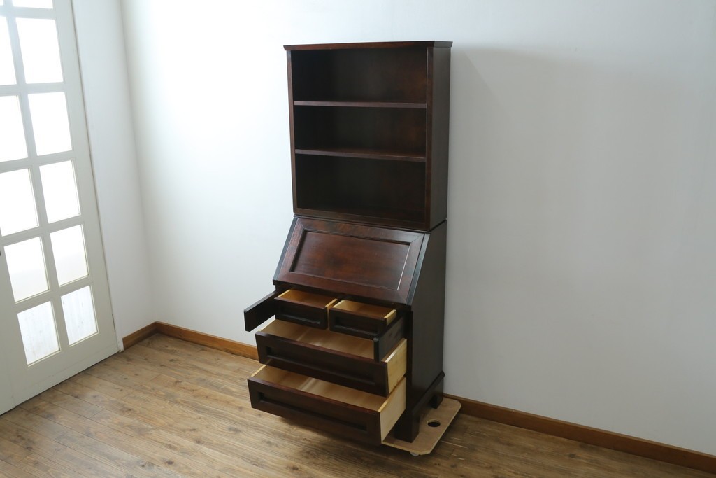 ビンテージ　国産民芸家具　高山デザインのすっきりとした佇まいのビューローブックケース　(R-058117)