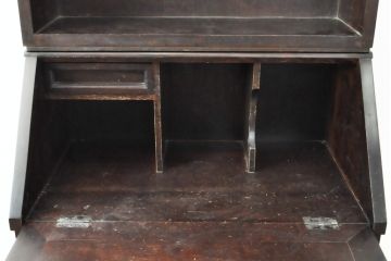 ビンテージ　国産民芸家具　高山デザインのすっきりとした佇まいのビューローブックケース(ライティングビューロー、ブックシェルフ、本棚、収納棚、ワークデスク、在宅ワーク、在宅用、ヴィンテージ)(R-058117)