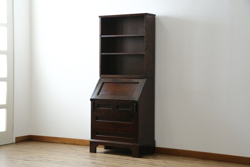 ビンテージ　国産民芸家具　高山デザインのすっきりとした佇まいのビューローブックケース　(R-058118)