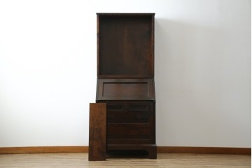 ビンテージ　国産民芸家具　高山デザインのすっきりとした佇まいのビューローブックケース　(R-058118)