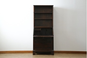 ビンテージ　国産民芸家具　高山デザインのすっきりとした佇まいのビューローブックケース　(R-058118)