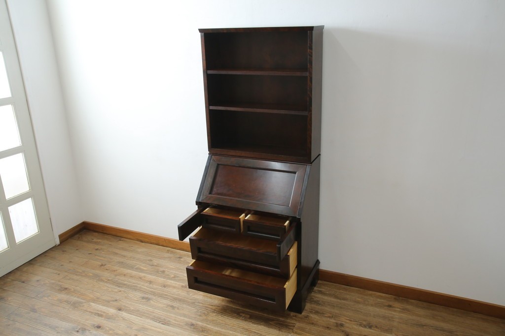 ビンテージ　国産民芸家具　高山デザインのすっきりとした佇まいのビューローブックケース　(R-058118)