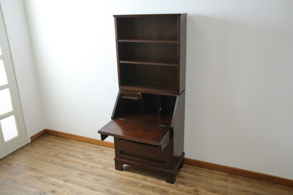 ビンテージ　国産民芸家具　高山デザインのすっきりとした佇まいのビューローブックケース　(R-058118)