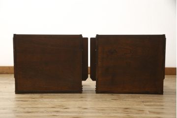希少!!　絶版品　中古　美品　駿河民芸　欅(ケヤキ)材　四つ割り菱透かしが目を引く座椅子2脚セット(座イス、座いす)(R-058123)