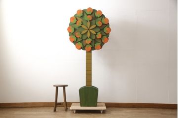北欧ビンテージ　高級品!!　木を組み合わせてつくられた、凝ったデザインが魅力のウッドフラワーオブジェ(ディスプレイ、店舗什器、ヴィンテージ)(R-058146)