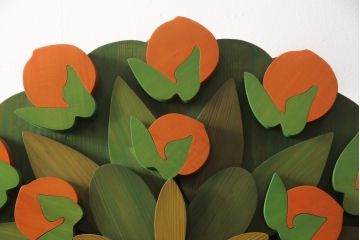 北欧ビンテージ　高級品!!　木を組み合わせてつくられた、凝ったデザインが魅力のウッドフラワーオブジェ(ディスプレイ、店舗什器、ヴィンテージ)(R-058146)