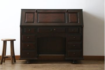 中古　美品　カバ材　北の匠　山室家具製作所　希少な絶版品!風格ある存在感のライティングビューロー(デスク、両袖机、ワークデスク、在宅ワーク)(R-058150)