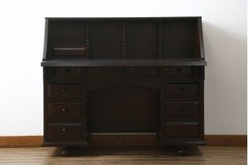 中古　美品　カバ材　北の匠　山室家具製作所　希少な絶版品!風格ある存在感のライティングビューロー(デスク、両袖机、ワークデスク、在宅ワーク)(R-058150)