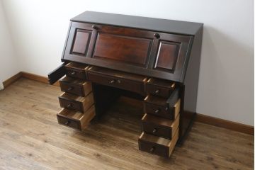 中古　美品　カバ材　北の匠　山室家具製作所　希少な絶版品!風格ある存在感のライティングビューロー(デスク、両袖机、ワークデスク、在宅ワーク)(R-058150)