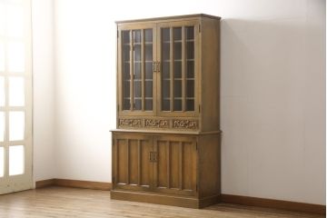 中古　美品　神戸洋家具　ナラ材　品のある佇まいが美しい食器棚(キャビネット、カップボード、収納棚、戸棚)(R-058152)