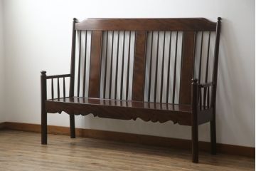 中古　美品　松本民芸家具　H型　すっきりと洗練されたシルエットのスピンドルバックベンチ(長椅子、いす、イス)(R-058154)