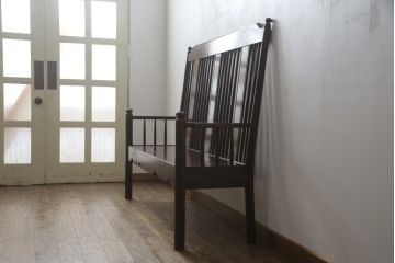 中古　美品　松本民芸家具　H型　すっきりと洗練されたシルエットのスピンドルバックベンチ(長椅子、いす、イス)(R-058154)