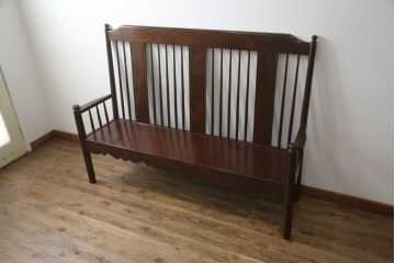 中古　美品　松本民芸家具　H型　すっきりと洗練されたシルエットのスピンドルバックベンチ(長椅子、いす、イス)(R-058154)
