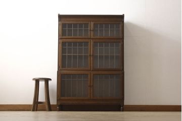 イギリスアンティーク　オーク材　Minty Oxford(ミンティ オックスフォード)社製　ステンドグラスがアクセントのスタッキングブックケース(本箱、書棚、戸棚、収納棚、キャビネット)(R-058188)