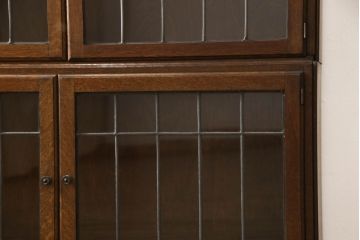 イギリスアンティーク　オーク材　Minty Oxford(ミンティ オックスフォード)社製　ステンドグラスがアクセントのスタッキングブックケース(本箱、書棚、戸棚、収納棚、キャビネット)(R-058188)