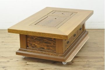 中古　美品　鉄刀木(タガヤサン)無垢材　内部が銅製の関西火鉢(ローテーブル、長火鉢、座卓、リビングテーブル、囲炉裏)(R-058194)