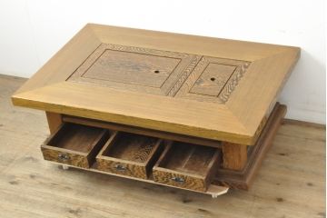 中古　美品　鉄刀木(タガヤサン)無垢材　内部が銅製の関西火鉢(ローテーブル、長火鉢、座卓、リビングテーブル、囲炉裏)(R-058194)