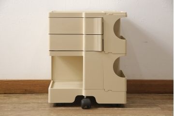 中古　超美品　日本限定色(ベージュ)　イタリア　METROCS(メトロクス)　Joe Colombo(ジョエ・コロンボ)デザイン　boby wagon(ボビーワゴン)　おしゃれなデザイン性と無駄なく使える機能性を兼ね備えた収納棚(サイドテーブル、ラック、エンドテーブル)(定価約4万8千円)(R-058198)