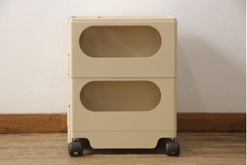 中古　超美品　日本限定色(ベージュ)　イタリア　METROCS(メトロクス)　Joe Colombo(ジョエ・コロンボ)デザイン　boby wagon(ボビーワゴン)　おしゃれなデザイン性と無駄なく使える機能性を兼ね備えた収納棚(サイドテーブル、ラック、エンドテーブル)(定価約4万8千円)(R-058198)