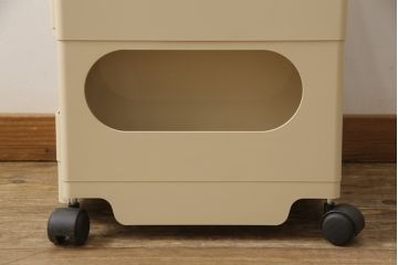 中古　超美品　日本限定色(ベージュ)　イタリア　METROCS(メトロクス)　Joe Colombo(ジョエ・コロンボ)デザイン　boby wagon(ボビーワゴン)　おしゃれなデザイン性と無駄なく使える機能性を兼ね備えた収納棚(サイドテーブル、ラック、エンドテーブル)(定価約4万8千円)(R-058198)