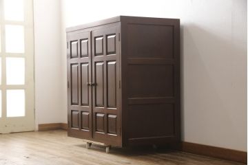 中古　美品　松本民芸家具　直線的なデザインがシックな印象を高めるワードローブ(収納棚、戸棚、キャビネット)(R-058226)