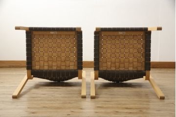 中古　美品　arflex(アルフレックス)　NT(エヌティー)　革を編み込んだデザインが個性的なチェア2脚セット(ダイニングチェア、椅子、イス)(定価1脚137500円)(R-058237)