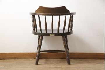中古　美品　北海道民芸家具　HM630　格好良い佇まいが魅力のキャプテンチェア(肘掛け椅子、アームチェア、イス、板座チェア)(R-058244)