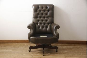 中古　美品　DREXEL HERITAGE(ドレクセルヘリテイジ)取り扱い　アメリカ高級家具　ジャレットブラザーズ(Jarrett Brothers)　本革　ハイバックデスクチェア(オフィスチェア、回転チェア、アームチェア)(定価約44万円)(R-058249)