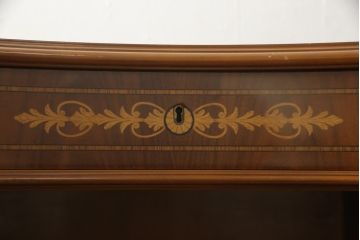 中古　最高級　イタリア製　マホガニー材　象嵌入り　繊細な脚の彫刻や滑らかな曲線が美しい両袖机(定価推定 100万円前後)(プレジデントデスク、ニーホールデスク、在宅ワーク用、テーブル)(R-058251)