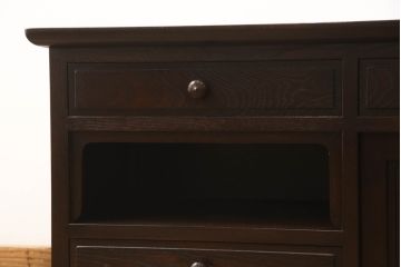 中古　超美品　松本民芸家具　総欅(ケヤキ)材　和モダンな雰囲気ただよう特注テレビ台(ローボード、テレビボード、リビングボード)(R-058254)