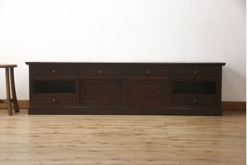 中古　超美品　松本民芸家具　総欅(ケヤキ)材　和モダンな雰囲気ただよう特注テレビ台(ローボード、テレビボード、リビングボード)(R-058254)