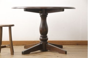 中古　美品　北海道民芸家具　樺材　HM472シリーズ　上品な優しい雰囲気を醸し出す円形テーブル(ラウンドテーブル、ダイニングテーブル、コーヒーテーブル)(定価約18万円)(R-058269)