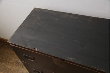 アンティーク家具　明治大正期　前面欅(ケヤキ)材　銅金具の模様まで美しい漆のきれいな大川箪笥サイドボード(サイドチェスト、和たんす、収納箪笥、時代箪笥、整理タンス)(R-058273)