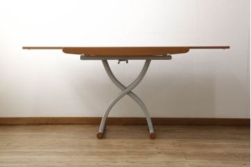 中古　イタリア　ポッゾーリ社(POZZOLI)　OZZIO-オッジオ　ユニークなデザインが目を引くエレベーターテーブル(定価約24万円)(昇降式テーブル、エクステンションテーブル、ローテーブル、ダイニングテーブル)(R-058288)