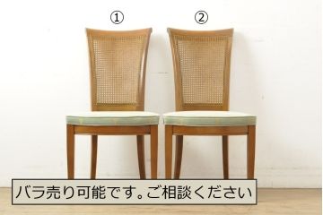 中古　DREXEL HERITAGE(ドレクセルヘリテイジ)　FRANCESCA(フランチェスカ)シリーズ　ラタンの背もたれと明るい色味のファブリックが爽やかな印象を与えるダイニングチェア2脚セット(定価約32万円・2脚)(サイドチェア、椅子、イス)(R-058290)