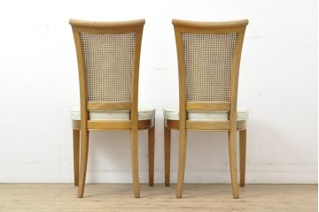 中古　DREXEL HERITAGE(ドレクセルヘリテイジ)　FRANCESCA(フランチェスカ)シリーズ　ラタンの背もたれと明るい色味のファブリックが爽やかな印象を与えるダイニングチェア2脚セット(定価約32万円・2脚)(サイドチェア、椅子、イス)(R-058290)