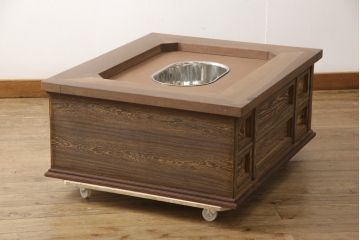 中古　美品　鉄刀木(タガヤサン)　引き出し収納たっぷりの長火鉢(囲炉裏、ローテーブル、座卓)(R-058295)