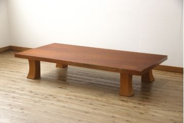 中古　美品　総欅(ケヤキ)材　一枚板を贅沢に使用した迫力溢れる座卓(ローテーブル、センターテーブル)(定価約120万円)(R-058312)