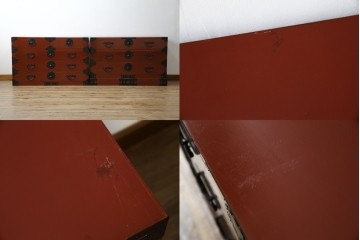 中古　桐材　落ち着いた色合いの朱塗りが魅力的な米沢箪笥　(R-058320)