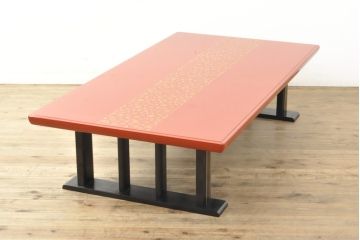 中古　美品　モリシゲ(森繁)　総漆塗り　朱塗りが鮮やかで美しい和モダンな座卓(ローテーブル、センターテーブル)(R-058328)